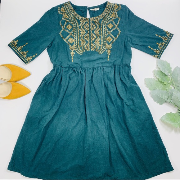 Hidden Alley Dresses & Skirts - Hidden Alley | Green Modest Dress Gold Embroider